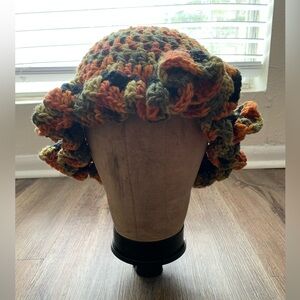 Autumn Colored Crochet Ruffle Hat 🧡